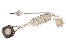 RUSSIAN SILVER FOB DIAMOND WATCH AND CHATELAINE SET