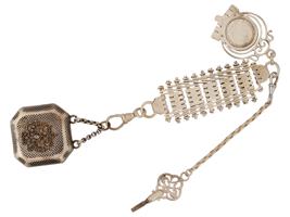 RUSSIAN SILVER FOB DIAMOND WATCH AND CHATELAINE SET