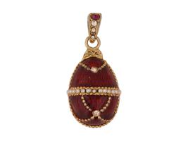 RUSSIAN SILVER ENAMEL EGG PENDANT W RHINESTONES IN BOX