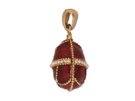 RUSSIAN SILVER ENAMEL EGG PENDANT W RHINESTONES IN BOX