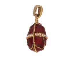 RUSSIAN SILVER ENAMEL EGG PENDANT W RHINESTONES IN BOX