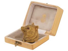 RUSSIAN GILT SILVER WITH DIAMONDS BEAR PILL BOX