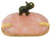 RUSSIAN SILVER PINK QUARTZ ASHTRAY W JADE ELEPHANT PIC-0