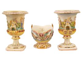 ITALIAN CAPODIMONTE PORCELAIN CUPS AND BOWL