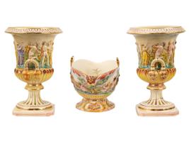 ITALIAN CAPODIMONTE PORCELAIN CUPS AND BOWL
