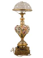 CAPODIMONTE STYLE PAINTED PORCELAIN BRASS TABLE LAMP