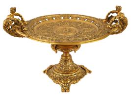ANTIQUE FRENCH RENAISSANCE REVIVAL GILT BRONZE TAZZA