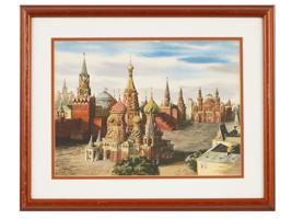 KONSTANTIN YUON RUSSIAN RED SQUARE MIXED MEDIA PAINTING