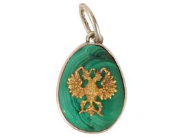 RUSSIAN SILVER AND CARVED MALACHITE EASTER EGG PENDANT