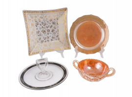 COLLECTION OF FOUR GLASS WARES TRAYS AND PLATES