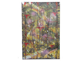 A VINTAGE ABSTRACT OIL ON CANVAS PAINTING