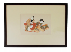 ANTIQUE JAPANESE WATERCOLOR PAINTING PAPER EROTIC