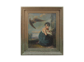 AN ANTIQUE OIL PAINTING AFTER GEORGE ROMNEY 18TH C