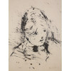 FRENCH INK PAINTING GIRL PORTRAIT BY ABEL BERTRAM PIC-1