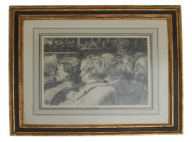 A PENCIL DRAWING PAINTING OF SPECTATORS, C. 1940