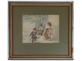 AN ANTIQUE EUROPEAN WATERCOLOR PAINTING, 19TH C.