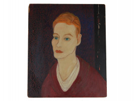 VINTAGE OIL PAINTING BOARD RED HAIR WOMAN