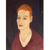 VINTAGE OIL PAINTING BOARD RED HAIR WOMAN PIC-1