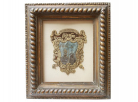 ANTIQUE FAMILY COAT OF ARMS EMBROIDERY ON FABRIC