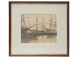 ANTIQUE SEPIA PHOTOGRAPH WITH SHIPS