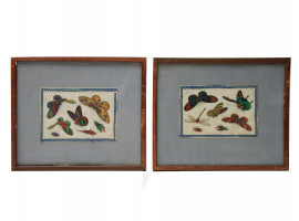 PAIR OF ANTIQUE EMBROIDERIES WITH BUTTERFLIES