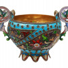 A RUSSIAN SILVER AND ENAMEL PLAQUE A JOUR BOWL PIC-0