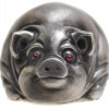 RUSSIAN CARVED SILVER PIG FIGURINE WITH RUBY EYES PIC-1