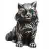 RUSSIAN CARVED SILVER CAT FIGURINE W EMERALD EYES PIC-1