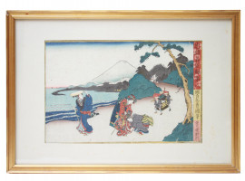 AN ANTIQUE JAPANESE WOODBLOCK BY UTAGAWA KUNISADA