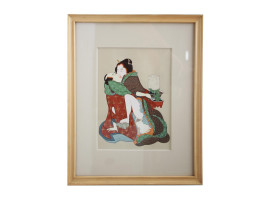 ANTIQUE JAPANESE SHUNGA WATERCOLOR PAINTING