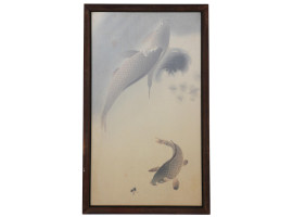 EARLY 20TH JAPANESE WATERCOLOR PAINTING KOI FISH