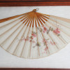 VINTAGE CHINESE WATERCOLOR FAN FLOWER BIRD FRAMED PIC-1