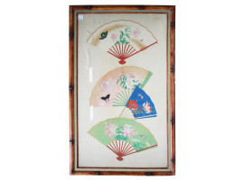 CHINESE WATERCOLOR PAINTING ON SILK FANS FRAMED