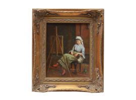 AN OIL PAINTING OF WOMAN PAINTER SIGNED BY ARTIST