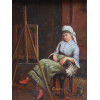 AN OIL PAINTING OF WOMAN PAINTER SIGNED BY ARTIST PIC-1