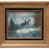 OIL PAINTING MAN RIDING HORSE SIGNED BY M MARTIN PIC-0