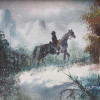 OIL PAINTING MAN RIDING HORSE SIGNED BY M MARTIN PIC-1