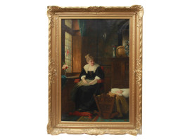 GERMAN OIL PAINTING SITTING WOMAN BY ERNST ANDERS