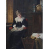 GERMAN OIL PAINTING SITTING WOMAN BY ERNST ANDERS PIC-1