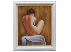 ATTR TO MARIE HANOLD OIL PAINTING OF NUDE WOMAN