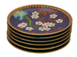 A SET OF SIX CHINESE MINIATURE CLOISONNE DISHES