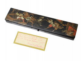 AN ANTIQUE CHINESE LACQUERED BRUSH BOX 19TH C.