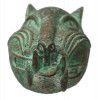 AN AFRICAN BENIN BRONZE-CAST LEOPARD HEAD FIGURE PIC-1