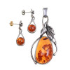 A JEWELRY SET OF AMBER & SILVER RINGS AND PENDANT PIC-2