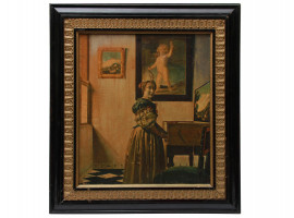 AN ANTIQUE GICLEE PRINT OF J. VERMEER PAINTING