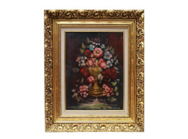 VINTAGE OIL PAINTING STILL LIFE WITH FLOWERS