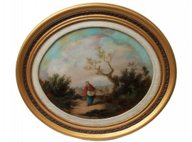 A 19 CENTURY FRENCH REVERSE GLASS PAINTING