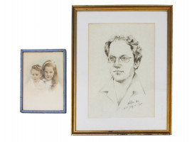 PAIR OF VINTAGE PORTRAITS PAINTINGS MAN TWO GIRLS