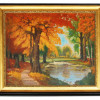 AN OIL ON CANVAS PAINTING WITH AUTUMN LANDSCAPE PIC-0