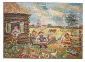 RUSSIAN OIL PAINTING PEASANT BY DAVID BURLIUK